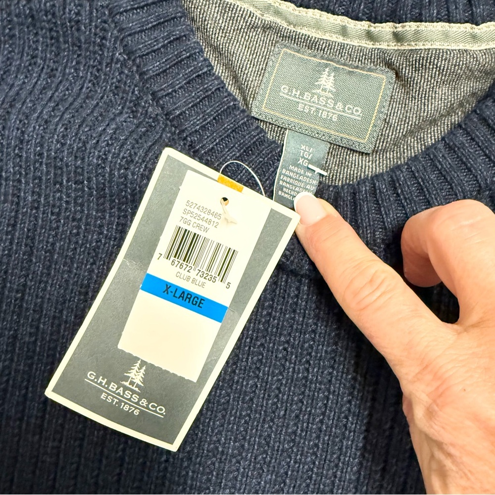 G.H. Bass & Co. Men's Crewneck Sweater in Club Blue-Classic Fit - Picture 4 of 5